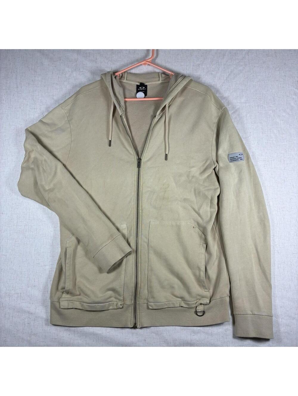Oakley Sweatshirt Mens Khaki Y2K Full Zip Long Sleeve Hoodie Size M